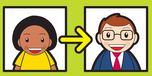 Two people with an arrow between them